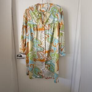 Vintage by Vanity Fair Robe Dress Sz 34 Psychedelic Floral Print Mod Retro 60’s